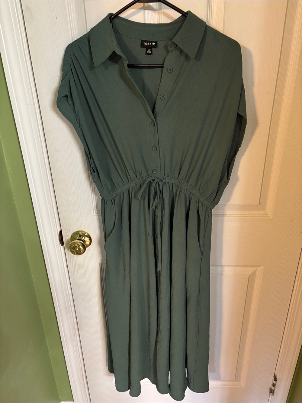 torrid Olive Green Button-Front Drawstring Midi Dress